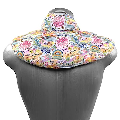 Cojín cervical térmico con cuello. Algodón biológico Flower Power. Almohada térmica cervical con semillas de grosella. Saco caliente y frio con semillas. Cojín de nuca