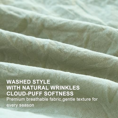 Image of Sage Green Ruffle Comforter Set King, Pre-Washed Shabby Chic Bedding Set, Lightweight Cottagecore Soft Romantic Cozy 1 Comforter & 2 Shams, All-Season