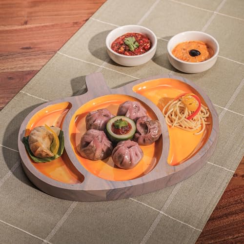 Image of Pump It Up Serving Platter | Unique Pumpkin Shape Multipurpose Platter for Snacks, Fruits & Desserts | Premium Table Decor Platter for Dining & Kitchen