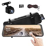 10' Mirror Dash Cam 1080P HD Front and Rear View Mirror Backup Camera with Touch Screen, for Cars/Trucks,Dual Lens,Night Vision,G-Sensor,Parking Monitor 170° Wide Angle,32GB SD Card