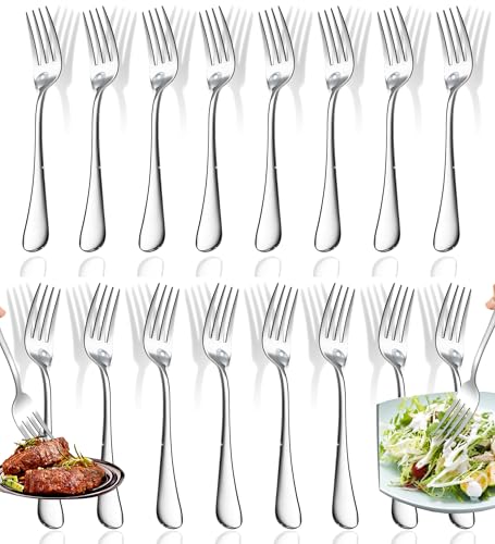 Juego de 16 tenedores de ensalada de acero inoxidable de grado alimenticio, tenedores de cubiertos, tenedores de cubiertos, 6.7 pulgadas, pulido espejo y lavavajillas