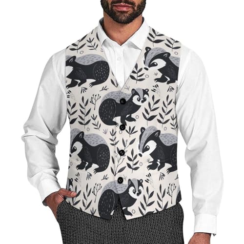 Cute Badger Novelty Men's Suit Vest Funny Formal Dress Vests Business Waistcoat