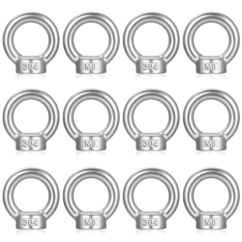 12 Stück Ringmutter M8 Edelstahl Augenschraube M8 Edelstahl 304 Ringschrauben Ringmuttern Augenmuttern Ringösen Ösenschraube Ösenmutter Ösenschrauben für Hebezubehör Schaukelständer usw