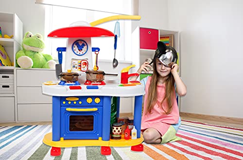 MalPlay Blaue Kinderküche | Spielküche mit Herdplatte und Uhr | mit Zuberhör und Produkte | Rollenspiel Geschenk für… – Bild 3