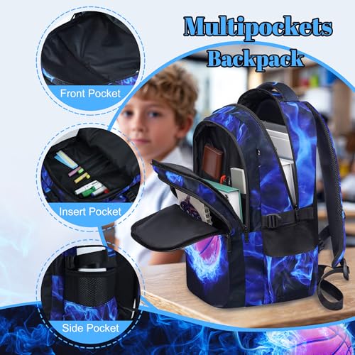 Boys Basketball Backpack with Lunch Box, Kids Backpack Set for School, 17inch Bookbag with Pencil Case Coin Purse Blue4