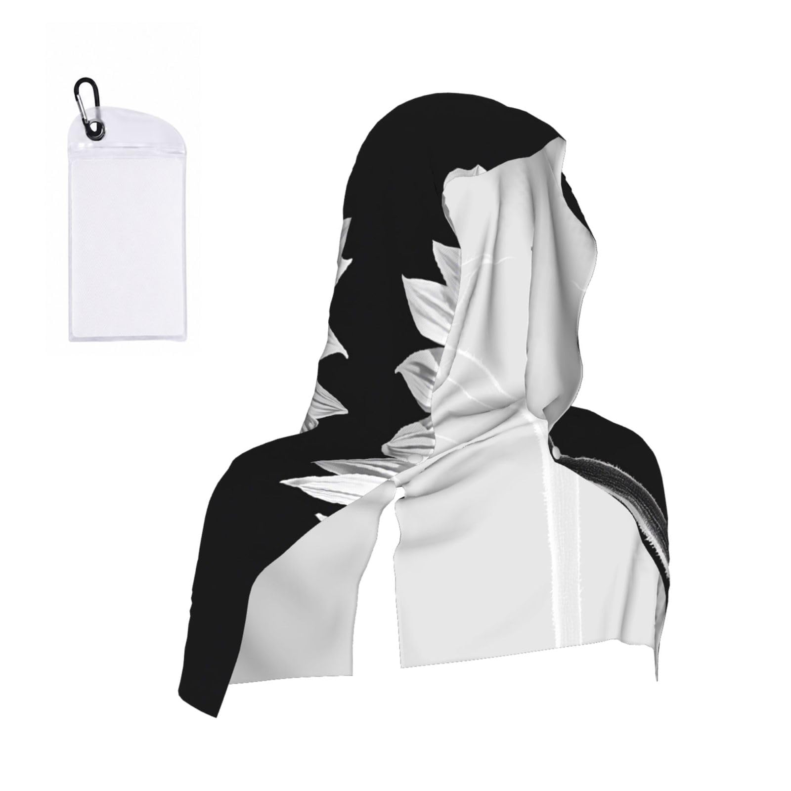 Sunflower Black Grey Print Cooling Hoodie Towel, Cooling Towels For Neck And Face Sun Protection Instant Cool Hoodie(Sport/Camping/Work Out/Hot Weather)