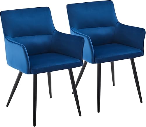 CLIPOP Juego de 2 sillas de comedor de cocina, sillas de comedor modernas de terciopelo de mediados de siglo con brazo, asiento tapizado, pata de