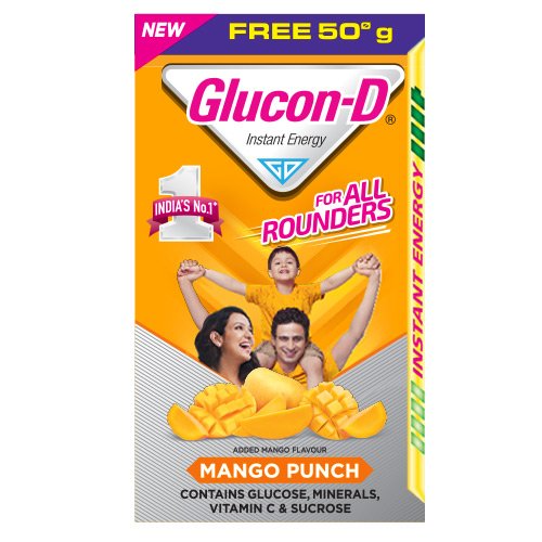 Glucon-D, Mango flavoured Glucose Based Beverage Mix - 500 g (450g + 50g Free) Carton