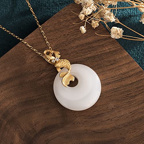PAMTIER Unisex Alloys Simple Hip Hop Carp Leaping Over the Dragon Gate Simulated White Jade Lucky Signet Pendant Necklace4