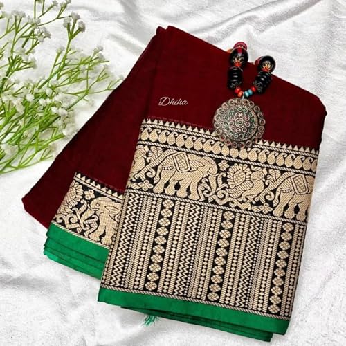 Image of Narayanpet Pure Cotton Avani Border Saree for Women with Running Blouse | Tassels | Traditional Woven Solid Design | Handloom Weave