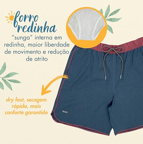 Shorts Mash Casual Verão Praia Dry Fast Elastano Beach Com Bolso, Azul, G