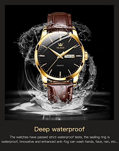 Image of OLEVS Men Leather Watches Black Ultra Thin 6.5mm Minimalist Dress Fashion Simple Casual Waterproof Date Watch for Men