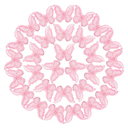 Donleeving 50 Pcs Butterfly Lace Trim Double Layers Organza Butterfly Lace Fabric Embroidery Sewing Lace For Sewing Craft Diy Clothes Dress Hair Ornaments Wedding Decor cover