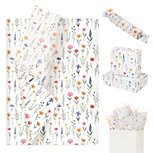 Pineraap 100 fogli di carta velina floreale, vintage, con stampa floreale, per matrimoni, compleanni, baby shower, confezioni regalo, fai da te, 50 x 35 cm