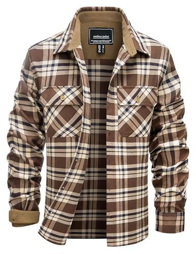 EKLENTSON Men's Cotton Flannel Shirt Jacket Breathable Button Down Long