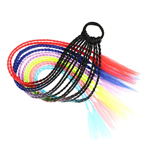 三つ編み エクステ 編み込み ウィッグ ポニーテール つけ毛 キッズ 大人 女性 男性 ヒップホップ ダンス ゴム で簡単装着 重ね付けOK 派手髪 ブレイズエクステ マルチカラー6 Q37-M6