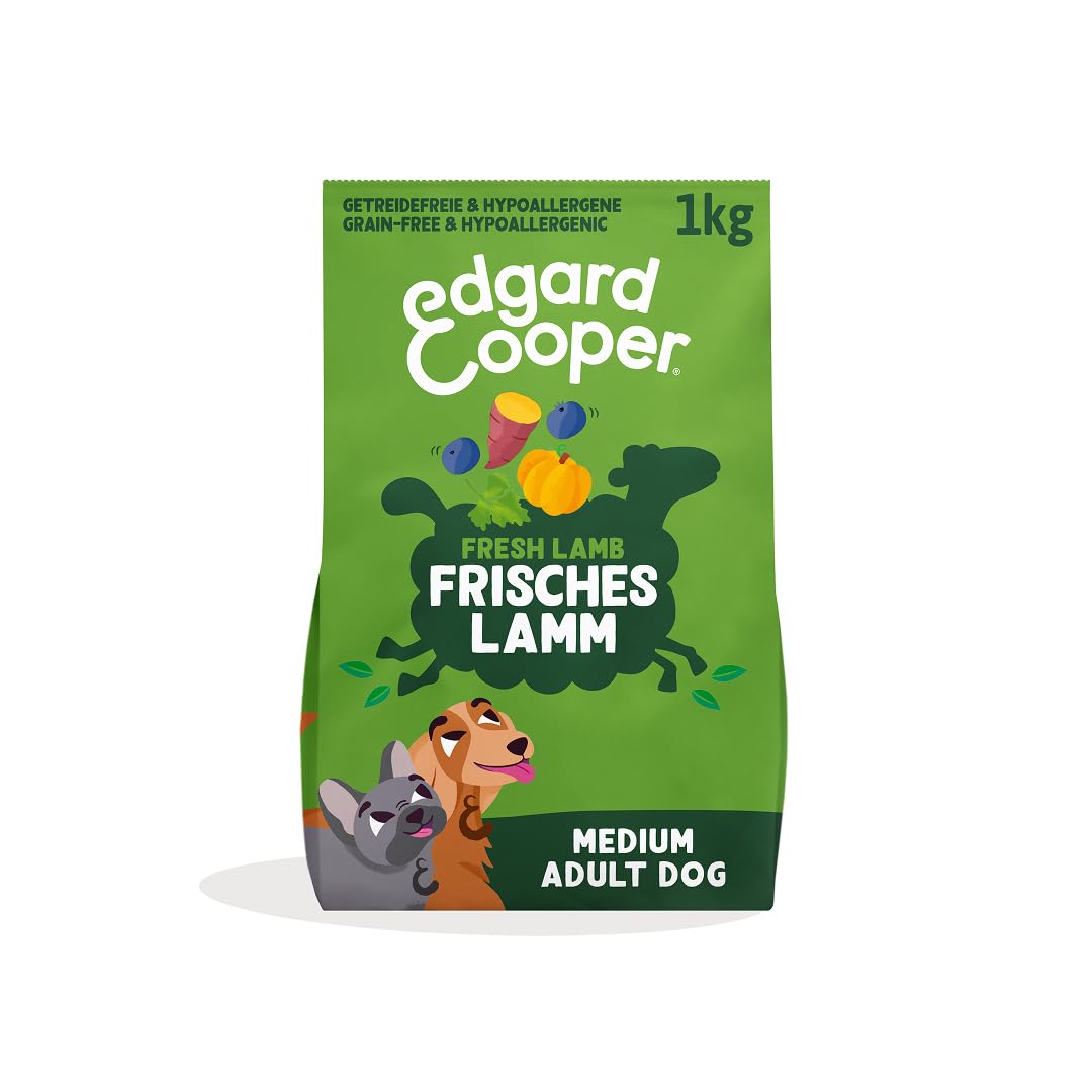 Edgard & Cooper Crochette Cani Adulti, Senza Cereali Per Cani Di Taglia Medium (1kg), Agnello Fresco, Ricetta Ipoallergenica Con Ingredienti Naturali, Senza Farine Di Carne