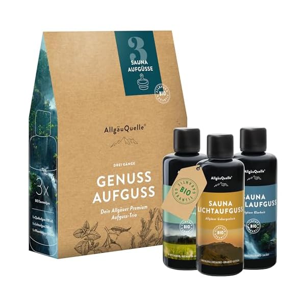 AllgäuQuelle® Saunaaufguss Bio 3er Set Sauna Aufgussmittel 3x100ml Saunaduft Aufguss