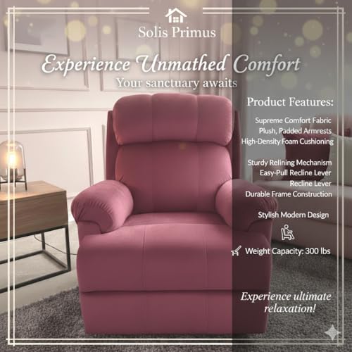 Image of Fabric Livo Recliner Sofa Chair Single Seater for Living Room, Office Manual Push Back Recliner Sofa Chair with Cushioned Armrest & Back Support (Dark Pink)