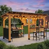 CHARMELEON 6 x 14 FT Grill Gazebo with Storage Cabinet,Cedar Wood Entertainment Bar Center Including Metal TV Mount&Serving Bar&Paper Towel Holder&Bottle Opener,Wooden Gazebo for Patio,Garden,Outdoor