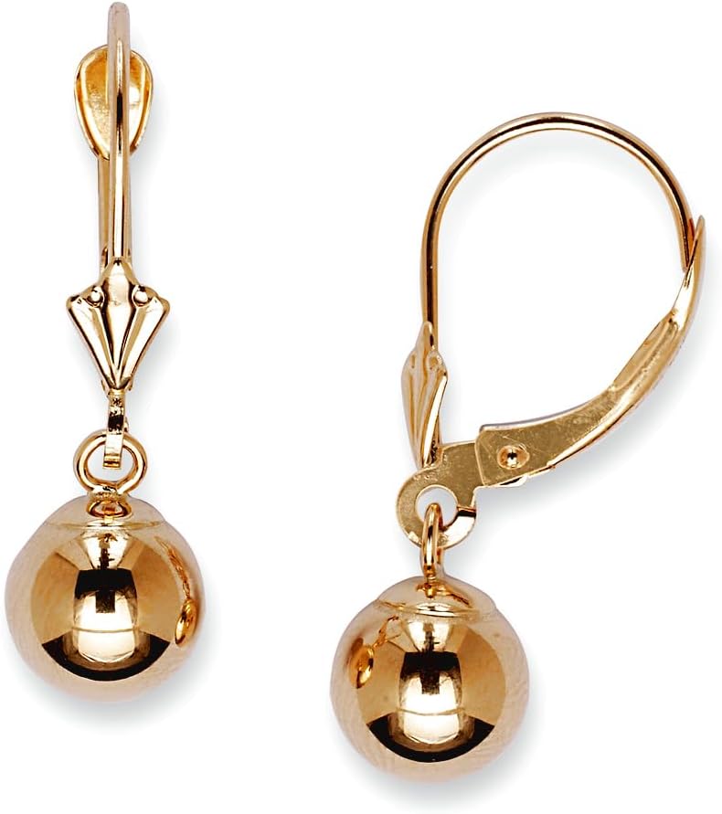 14k Yellow Gold Medium Ball Drop Leverback Earrings 24x6mm Ball Earring for Women