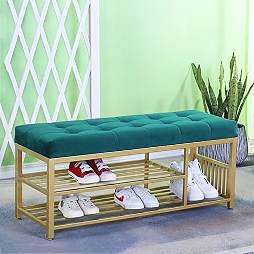 YHKJLYH Lujoso Banco Zapatero para Entrada, cómodo Banco Zapatero con Asiento tapizado de Terciopelo, Moderno Organizador de Zapatos para Entrada, Mueble Zapatero, Banco de Almacenamiento, Verde, 60