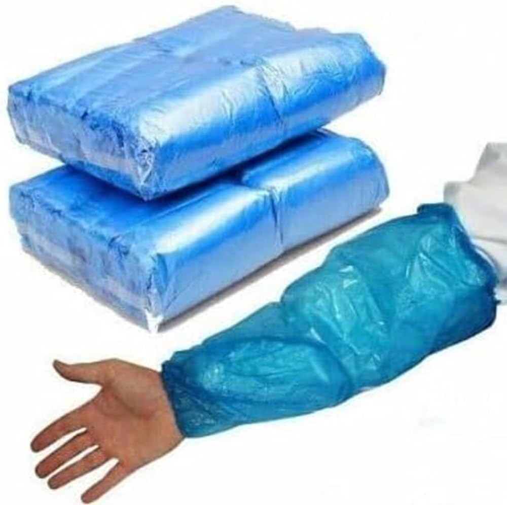 Disposable Arm Sleeves Covers Blue, Plastic Over sleeves For Home Cleaning Medical Waterproof Cover One Size