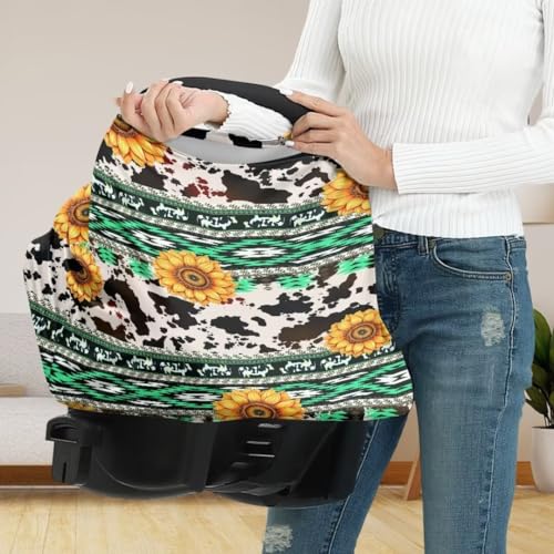 Image of Coldinair Aztec Baby Car Seat Covers for Boys Girls Multi-use Cover Sunflower Baby Carseat Canopy Cow Print Nursing Cover for Breastfeeding