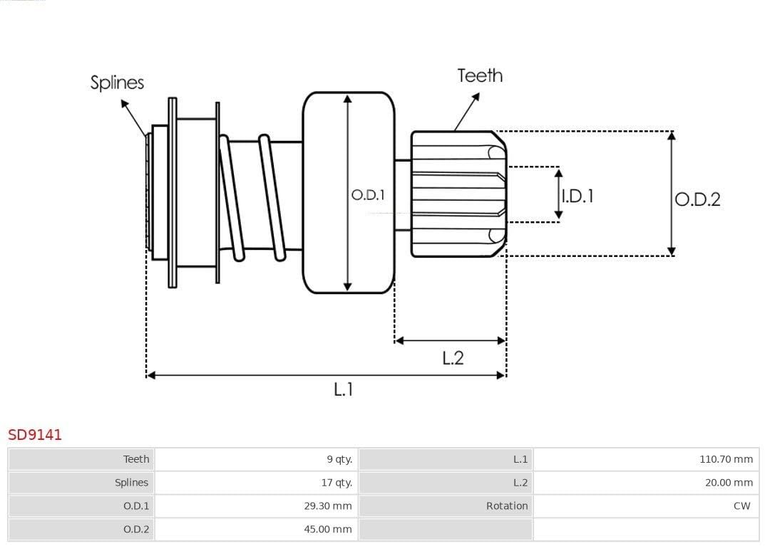 AS-PL Starter Motor Drive SD9141