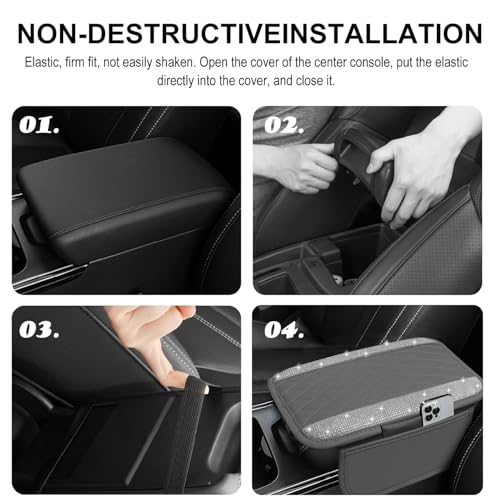 image for NBTEPEM Bling Gray Car Center Console Cover, Leather Car Arm Rest Cove