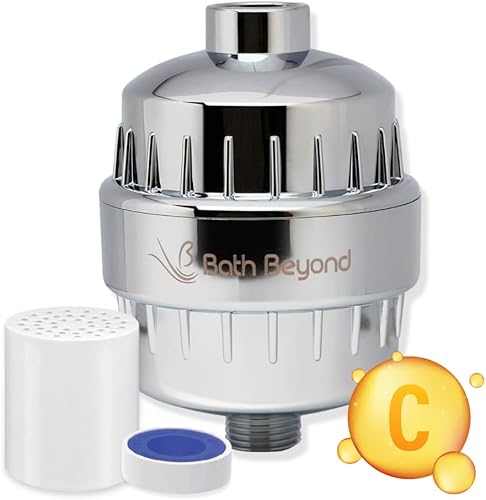 Bath Beyond Filtro de ducha con vitamina C de 15 etapas de alto rendimiento con cartucho para agua dura, filtro de cabezal de ducha que elimina el