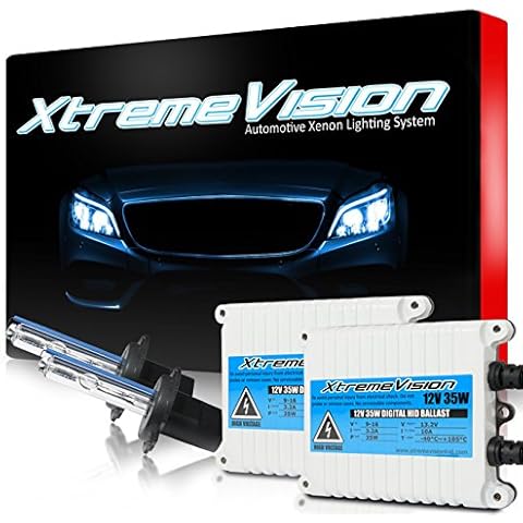 XtremeVision H7 6K 35W AC Xenon Bundle - Xenon Headlight Bulb with Slim AC Ballast - 6000K Light Blue - Xenon Bulbs - 1 Pair Cover