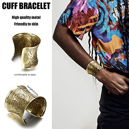 SONNYX 2 PCS Cuff Bracelets for Women Vintage Ethnic Wide Open Chunky Gold Silver Wrist Cuff Warp Bracelets for Cosplay or Belly Dance3