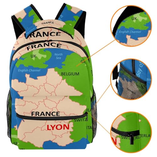 Sac à dos d'école et de voyage décontracté carte de Lyon multicolore ado - 3