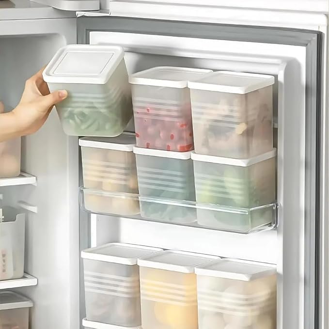 Set of 6 Fridge Storage Boxes with Lid for Side Door Freezer Organizer Stackable BPA Free Transparent Containers for Fruits Vegetables Snacks Pantry Made in India-picture-24
