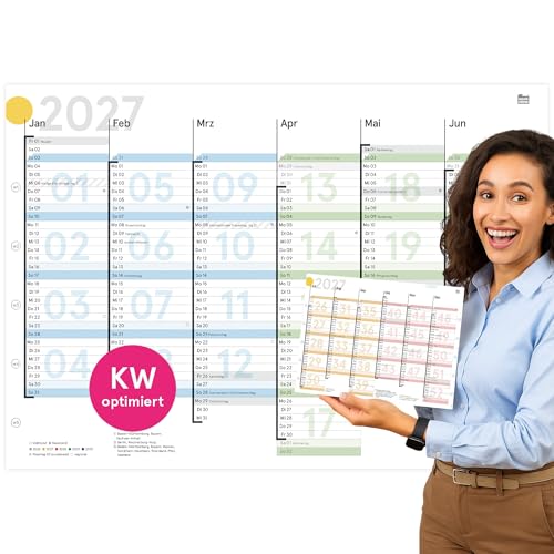 weekview Tafelkalender 2027 mit Wochenstruktur DIN A4 farbig, Tafelplaner mit Feiertagen, Jahreskalender, Wandkalender | 12 Monate mit klarer Kalenderwoche