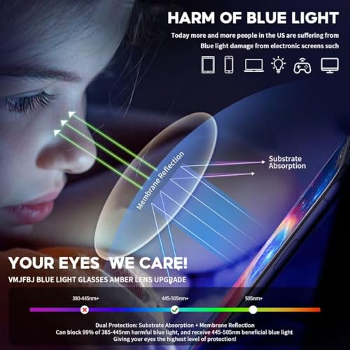 VMJFBJ Blue Light Blocking Glasses For Men/Women Anti-Fatigue Computer Monitor Gaming Improve Sleep Reduce Eye Strain Gamer Glasses