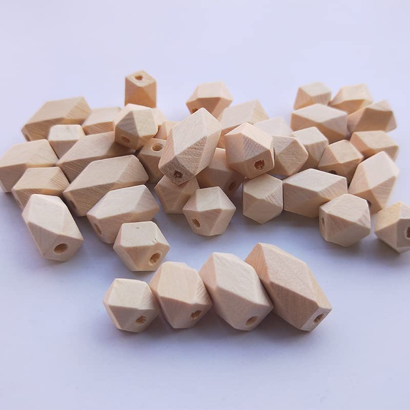 10Pcs Geometric Long Polygons Wood Spacer Bead Natural Color Wooden Beads DIY Making Crafts Jewelry Accessories - (Item Diameter: 10mmx10mm)