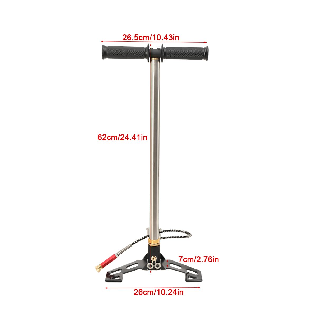Bomba de Aire 4500 PSI, Bomba Manual de Alta Presión de 3 Etapas Inflador de Aire de Bomba con Manómetro, Bomba de Mano de Acero Inoxidable para Bicicleta, Plegable