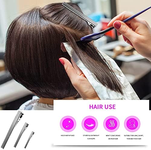 170Pcs Alligator Hair Clips for Bows, WSYUB Metal Hair Clips Silver Single Prong Curl Clips Bulk Duck Bill Hair Clips Metal Teeth Bows, 4 Sizes, Styling Clips for Thick &Thin Hair or DIY Bows Make