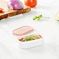 Vista 4 de Restaurantware Bento Tek - Recipientes de salsa de 3.7 x 2.2 x 1.1 pulgadas, 4 tazas blancas para salsa con tapas, con tapa rosa, de plástico