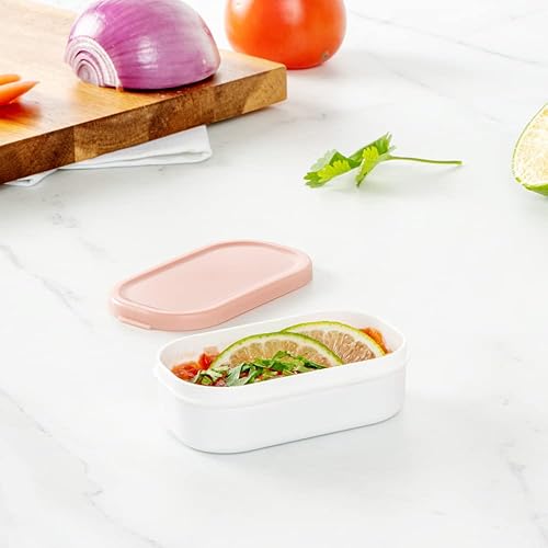 Miniatura 4 de Restaurantware Bento Tek - Recipientes de salsa de 3.7 x 2.2 x 1.1 pulgadas, 4 tazas blancas para salsa con tapas, con tapa rosa, de plástico para
