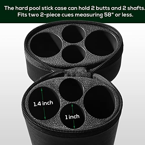 Deekin 2 X 2 Hard Oval Pool Cue Billiard Stick Carrying Case Pool Table Accessories Pool Cue Case Pool Stick Case Billiard Cue Cases 4 Holes Pu Pool Cue Bags With 2 Pieces Pool Chalk Cubes (Black) #TOP3