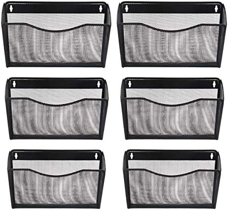 6 Pockets Mesh Wall File Organizer, Hanging File Organizer Vertical Wall Mount File Holder Metal Wall File Pocket Document Magazine Rack For Office Home Black - View #5
