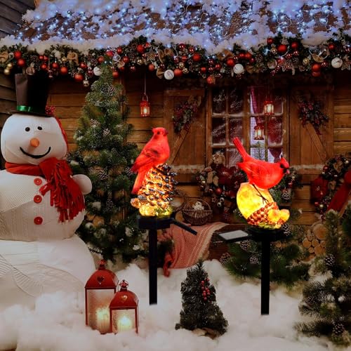 LAIAMER Cardinal Decor Solar Garden Decor Waterproof Red Bird Figurine Solar Stake Lights for Outside Yard Patio Lawn Porch Cemetery by LAIAMER - Used condition - US$15.81