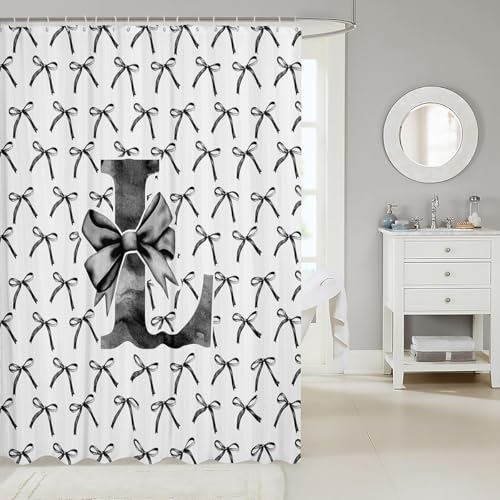 Rideau de douche patchwork chic et nœud papillon noir Manfei