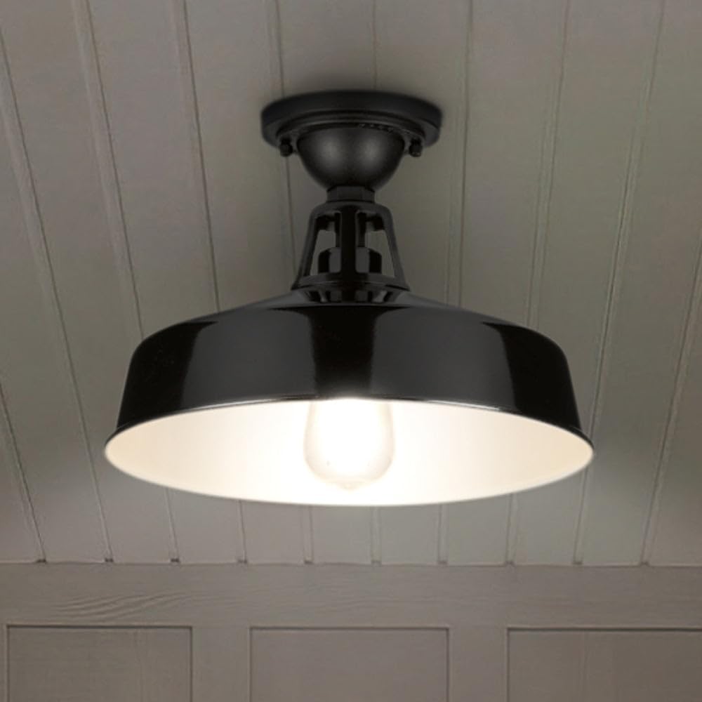 Urban Ambiance Luxury Industrial Ceiling Light, Medium Size: 9.5''H x 13.25''W, with Farmhouse Style Elements, Gloss Black Finish, UHP1494, Gary Collection