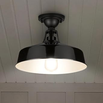 Urban Ambiance Luxury Industrial Ceiling Light, Medium Size 9.5H x 13.25W, with Farmhouse Style Elements, Gloss Black Finish, UHP1494, Gary Collection