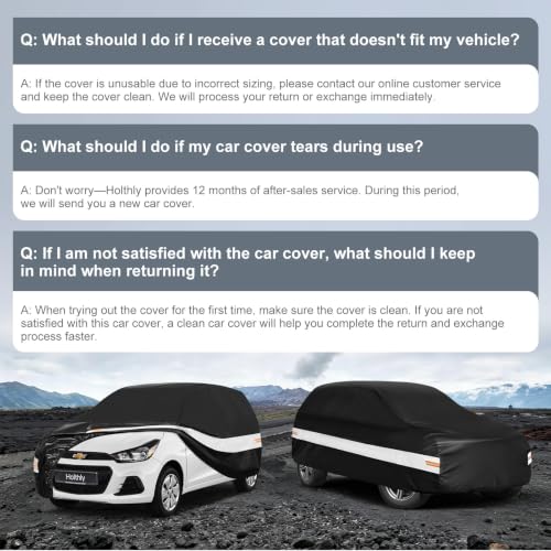 Image of 10 Layers Hatchback Car Cover Custom Fit for Chevrolet Spark (2005-2022), Waterproof All Weather for Automobiles, Outdoor Full Cover Sun Dust Rain Protection with Cotton. Black