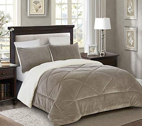 Lorient Home 02-01-K-T Reversible Fleece/Sherpa Comforter Set, King, Taupe
